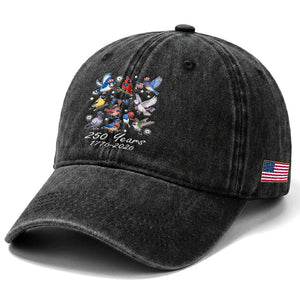 USA 250th Anniversary Bird Washed Cotton Baseball Cap Patriotic American Birds Independence Day Birdwatchers Birders