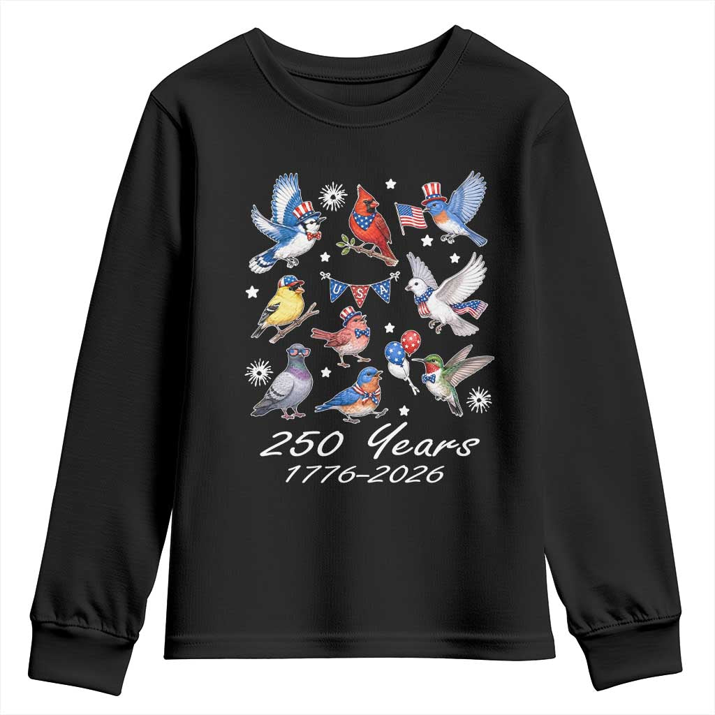 USA 250th Anniversary Bird Youth Sweatshirt Patriotic American Birds Independence Day Birdwatchers Birders TS10 Black Print Your Wear