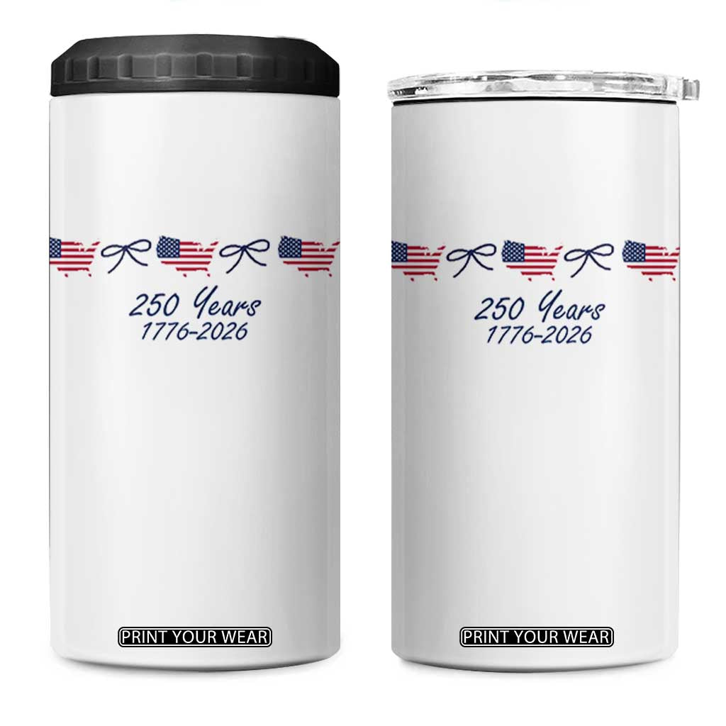 250th Anniversary USA 4 in 1 Can Cooler Tumbler American Flag Dainty Bow 4th of July TS10 One Size: 16 oz White Print Your Wear