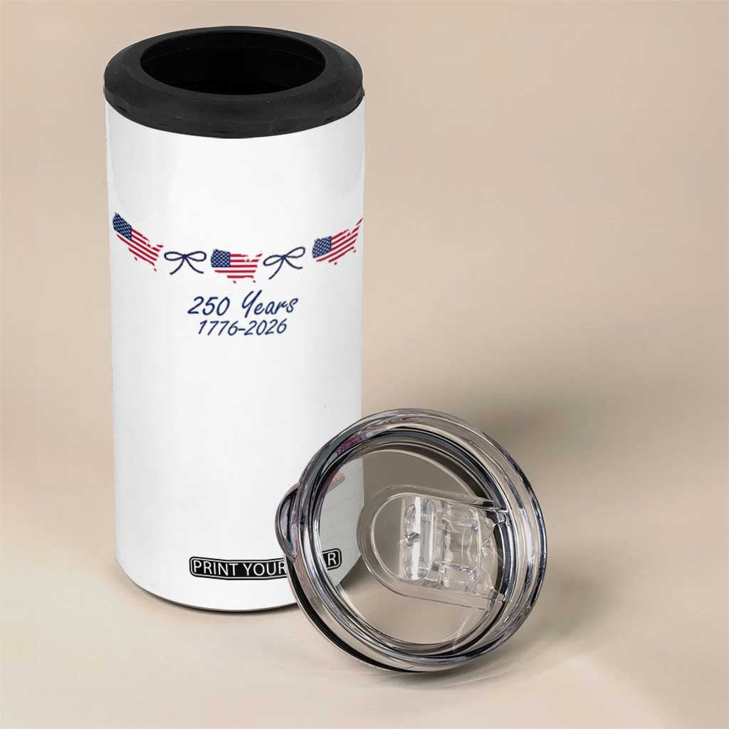 250th Anniversary USA 4 in 1 Can Cooler Tumbler American Flag Dainty Bow 4th of July TS10 Print Your Wear