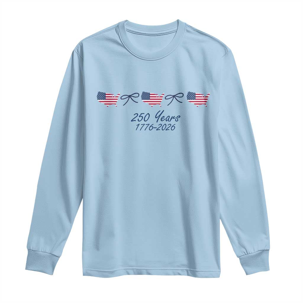 250th Anniversary USA Long Sleeve Shirt American Flag Dainty Bow 4th of July
