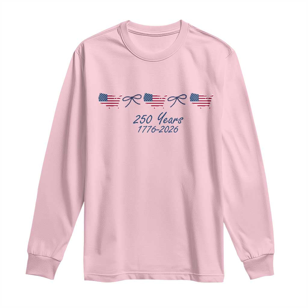 250th Anniversary USA Long Sleeve Shirt American Flag Dainty Bow 4th of July