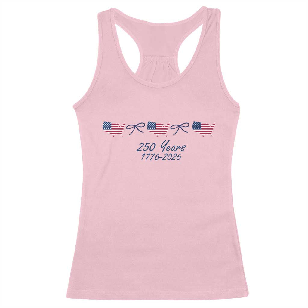250th Anniversary USA Racerback Tank Top American Flag Dainty Bow 4th of July