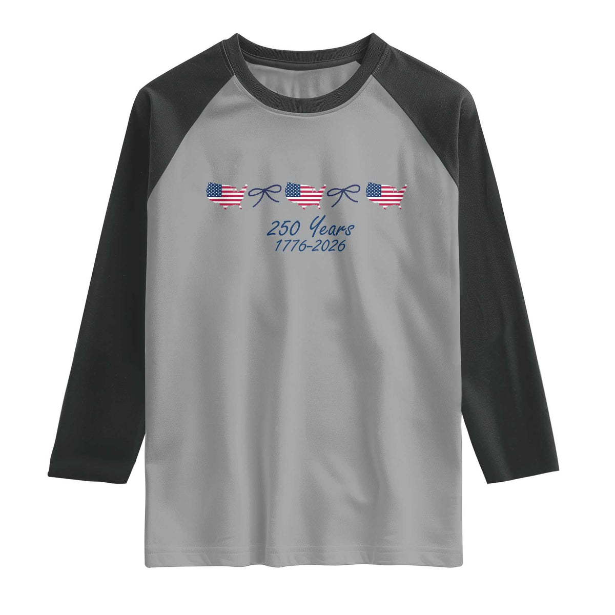 250th Anniversary USA Raglan Shirt American Flag Dainty Bow 4th of July TS10 Sport Gray Black Print Your Wear