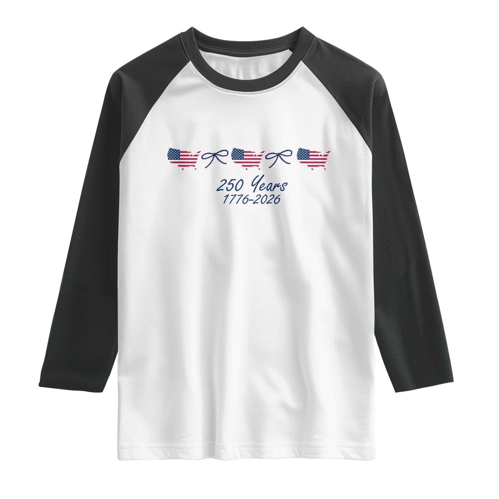 250th Anniversary USA Raglan Shirt American Flag Dainty Bow 4th of July TS10 White Black Print Your Wear