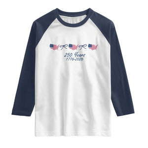 250th Anniversary USA Raglan Shirt American Flag Dainty Bow 4th of July TS10 White Navy Print Your Wear