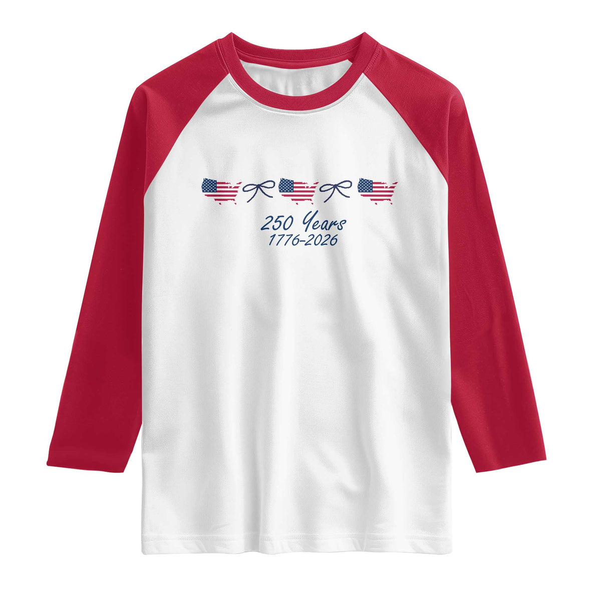 250th Anniversary USA Raglan Shirt American Flag Dainty Bow 4th of July TS10 White Red Print Your Wear