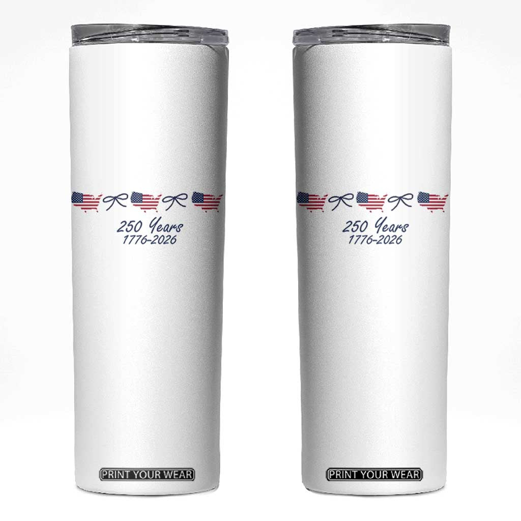 250th Anniversary USA Skinny Tumbler American Flag Dainty Bow 4th of July