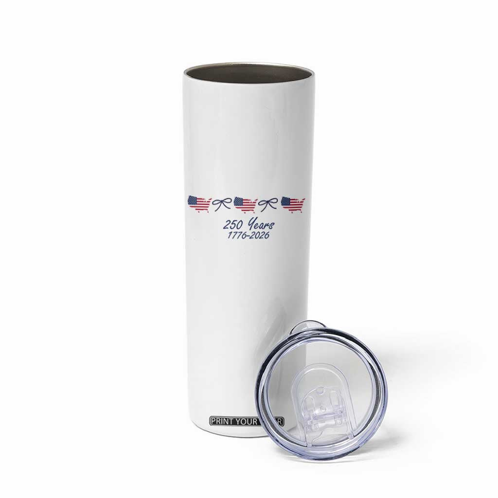 250th Anniversary USA Skinny Tumbler American Flag Dainty Bow 4th of July