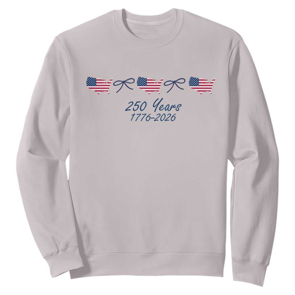 250th Anniversary USA Sweatshirt American Flag Dainty Bow 4th of July
