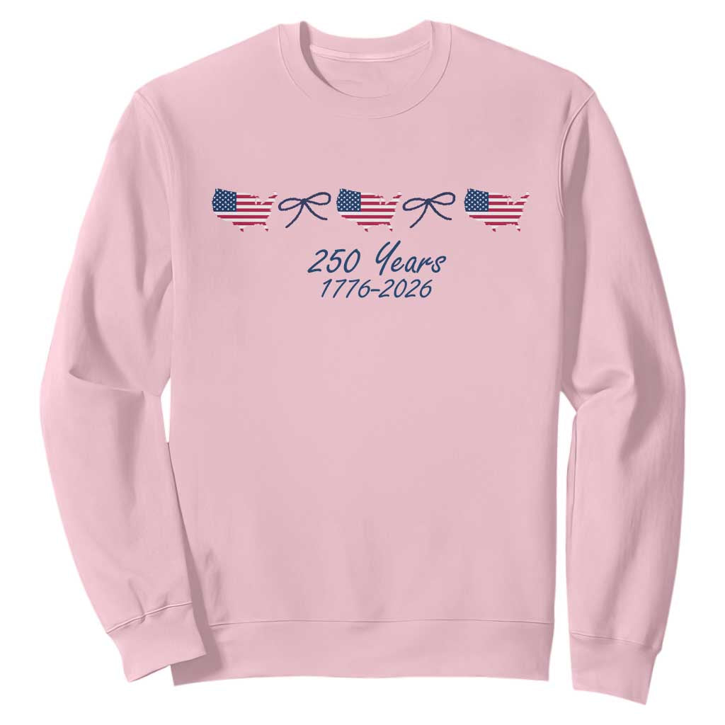 250th Anniversary USA Sweatshirt American Flag Dainty Bow 4th of July