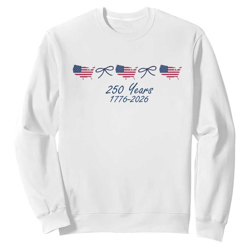 250th Anniversary USA Sweatshirt American Flag Dainty Bow 4th of July