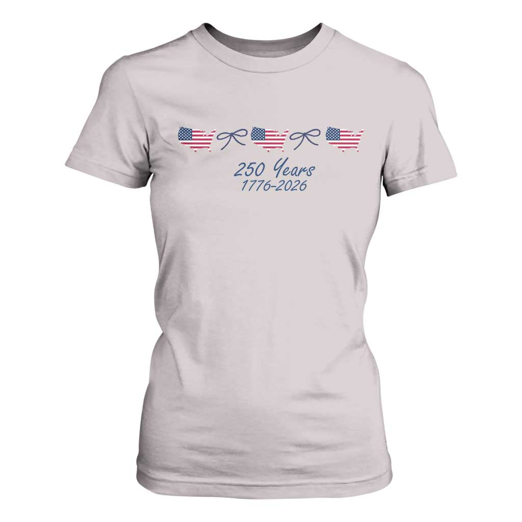 250th Anniversary USA T Shirt For Women American Flag Dainty Bow 4th of July