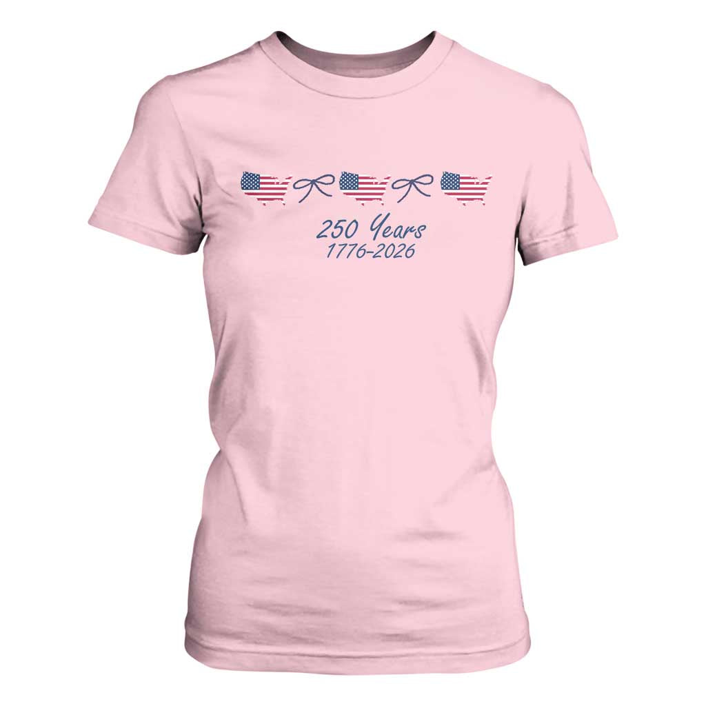 250th Anniversary USA T Shirt For Women American Flag Dainty Bow 4th of July