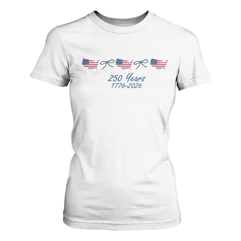 250th Anniversary USA T Shirt For Women American Flag Dainty Bow 4th of July TS10 White Print Your Wear