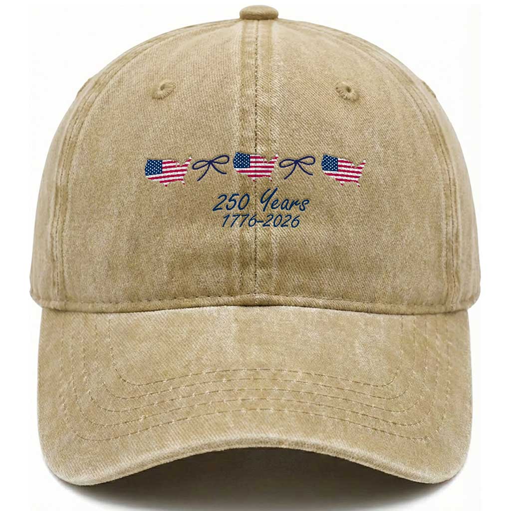 250th Anniversary USA Washed Cotton Baseball Cap American Flag Dainty Bow 4th of July