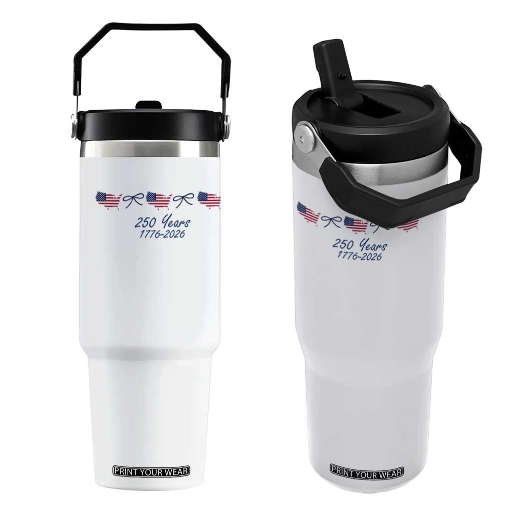 250th Anniversary USA Flip Straw Tumbler American Flag Dainty Bow 4th of July