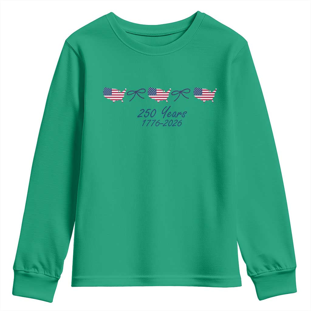 250th Anniversary USA Youth Sweatshirt American Flag Dainty Bow 4th of July