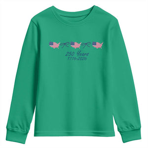 250th Anniversary USA Youth Sweatshirt American Flag Dainty Bow 4th of July