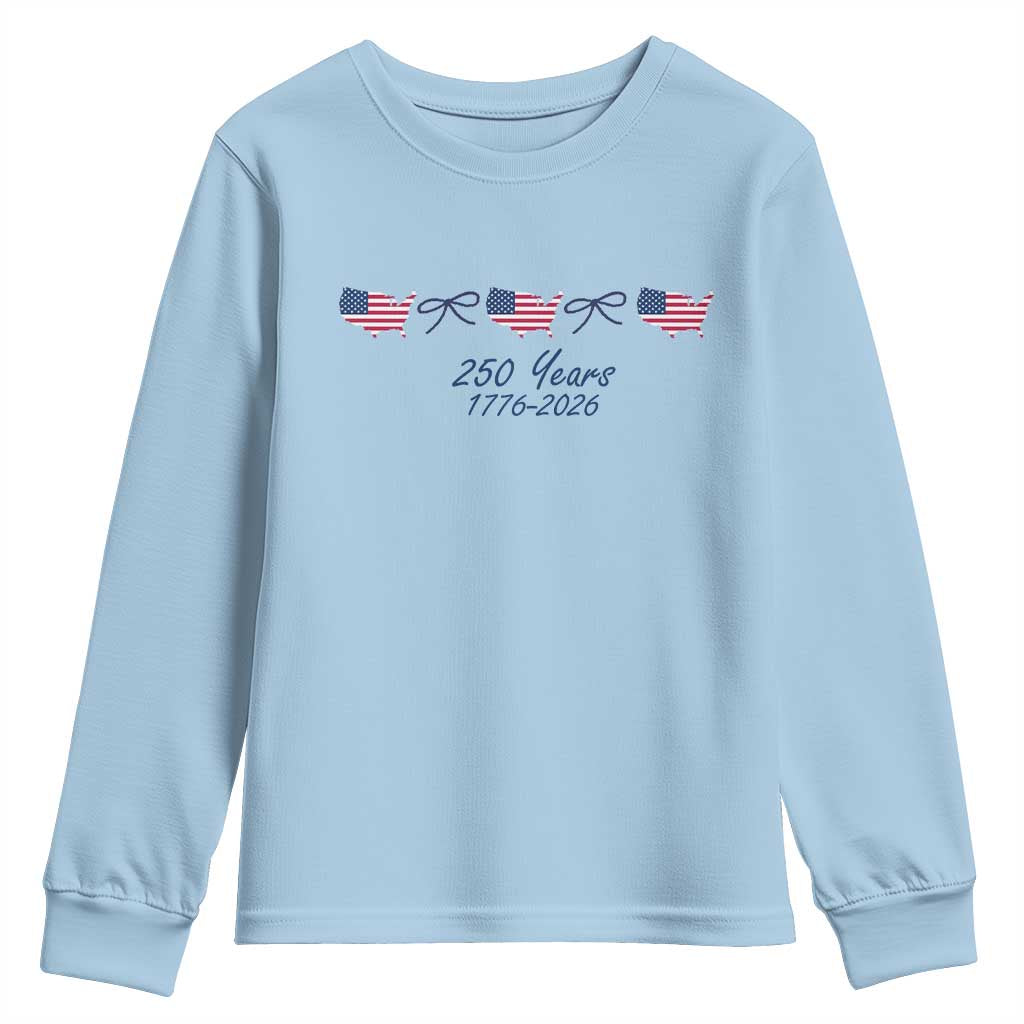 250th Anniversary USA Youth Sweatshirt American Flag Dainty Bow 4th of July
