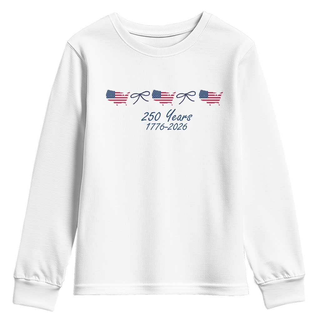 250th Anniversary USA Youth Sweatshirt American Flag Dainty Bow 4th of July