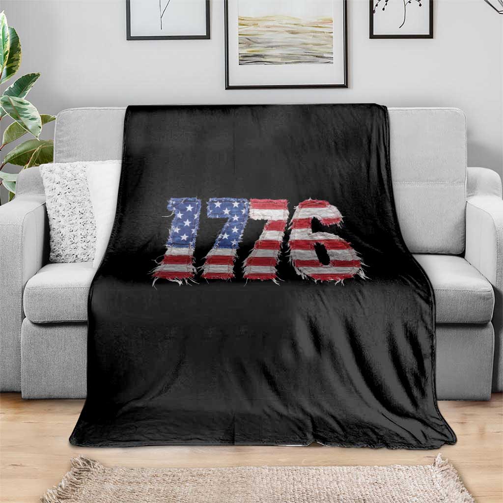 Distressed Faux Patchwork 1776 USA Flag Throw Blanket Vintage Effect Printing Patriotic Graphic 4th Of July Independence Day