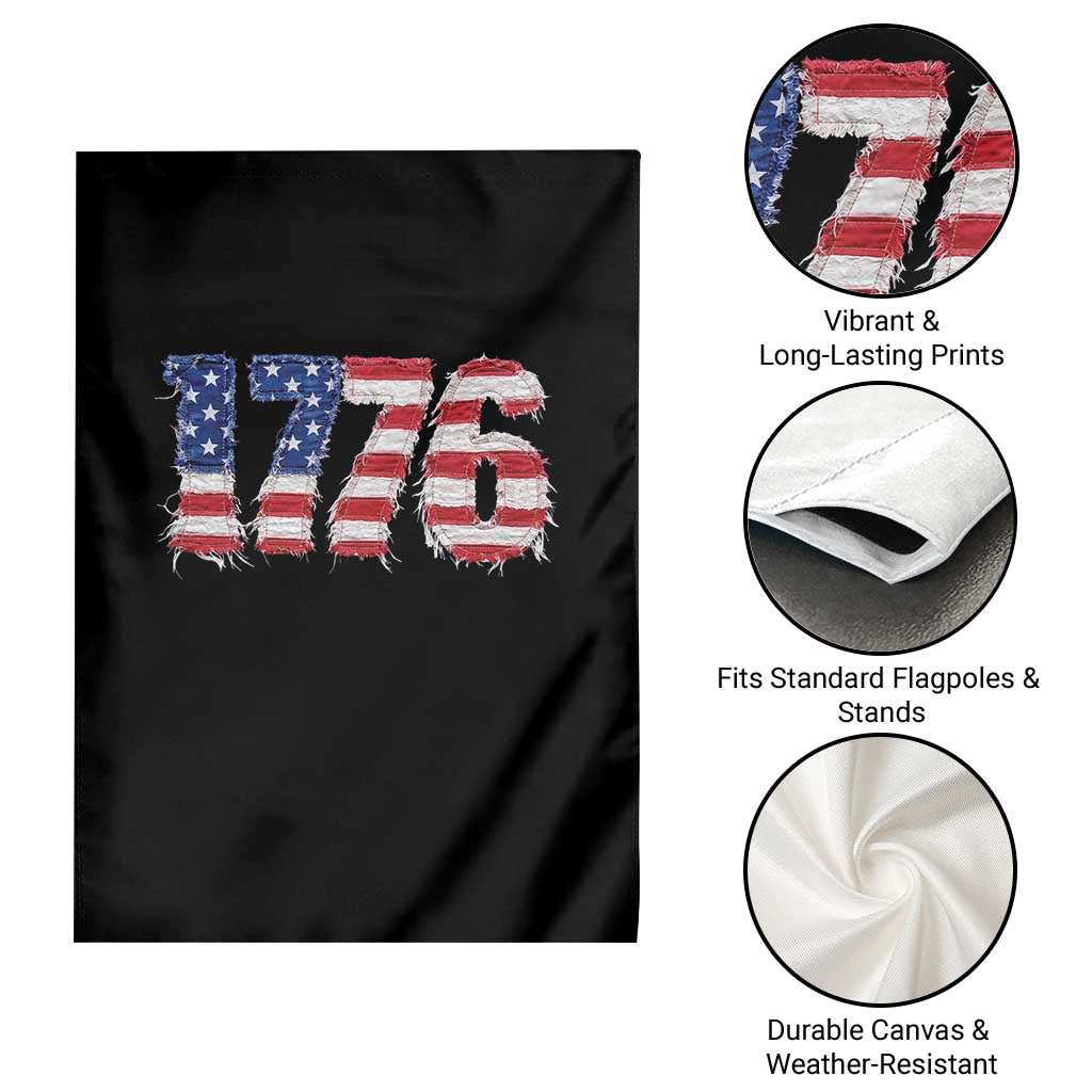 Distressed Faux Patchwork 1776 USA Flag Garden Flag Vintage Effect Printing Patriotic Graphic 4th Of July Independence Day