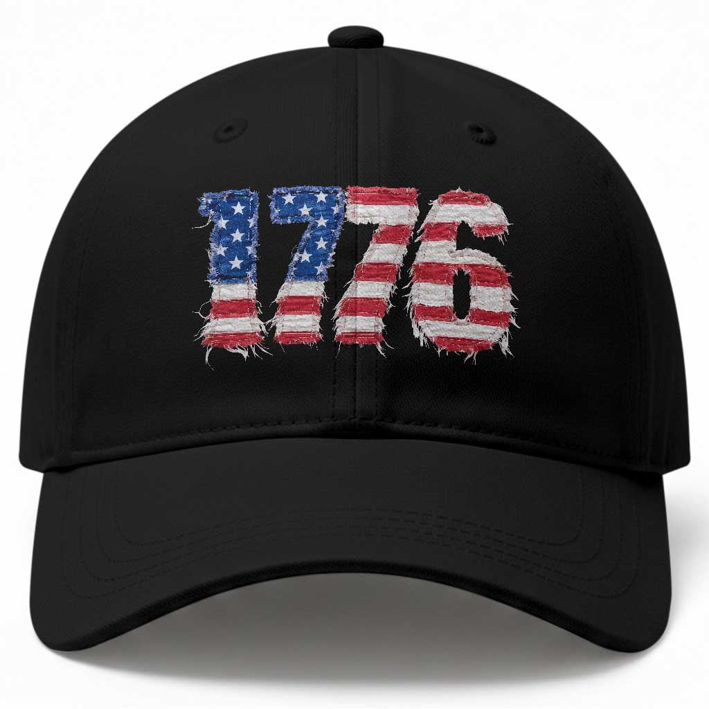 Distressed Faux Patchwork 1776 USA Flag Baseball Cap Vintage Effect Printing Patriotic Graphic 4th Of July Independence Day