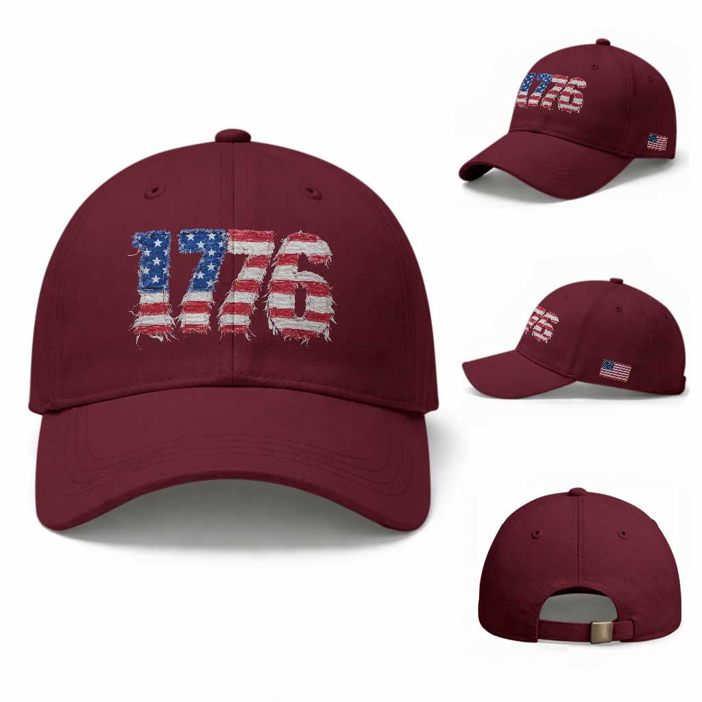 Distressed Faux Patchwork 1776 USA Flag Baseball Cap Vintage Effect Printing Patriotic Graphic 4th Of July Independence Day