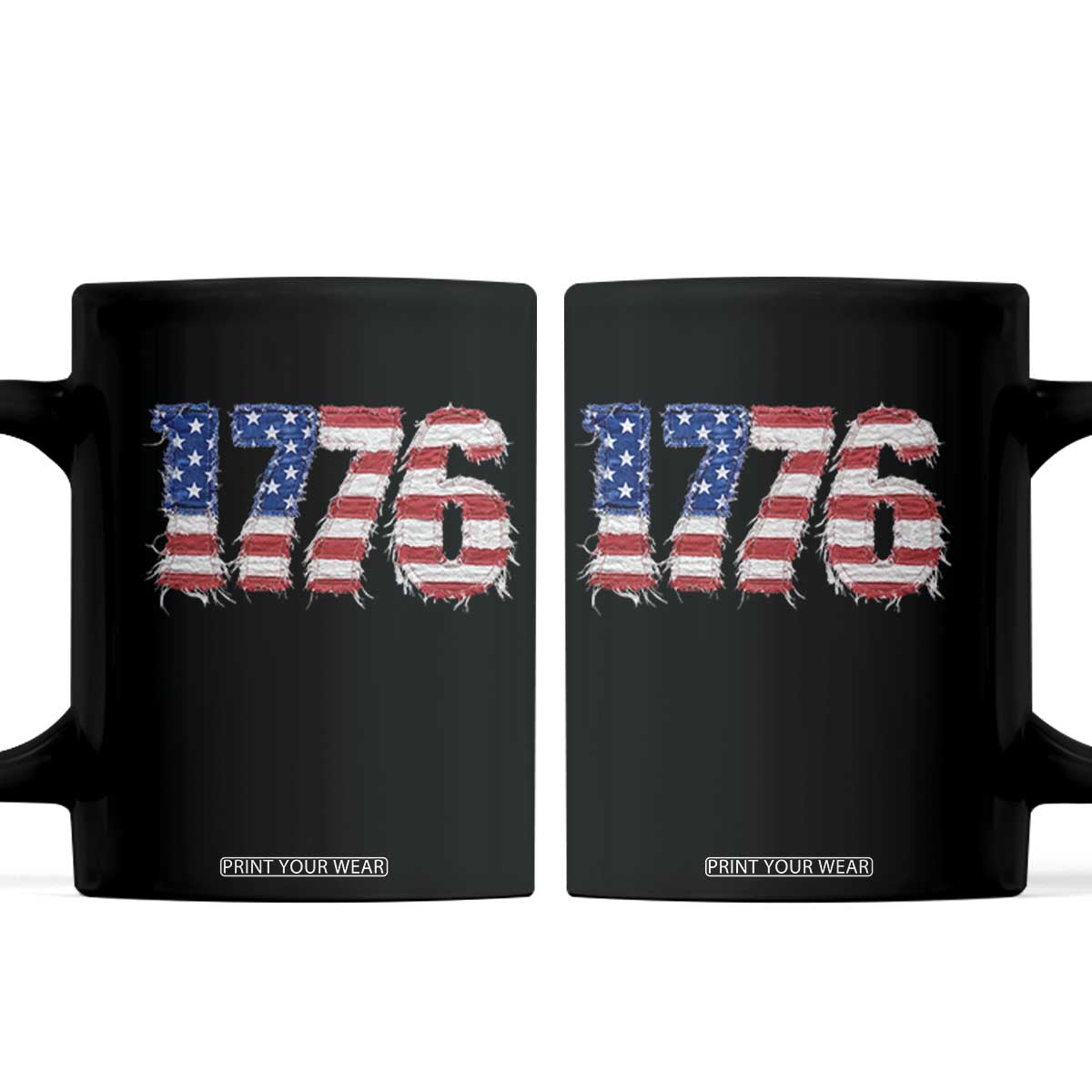 Distressed Faux Patchwork 1776 USA Flag Coffee Mug Vintage Effect Printing Patriotic Graphic 4th Of July Independence Day