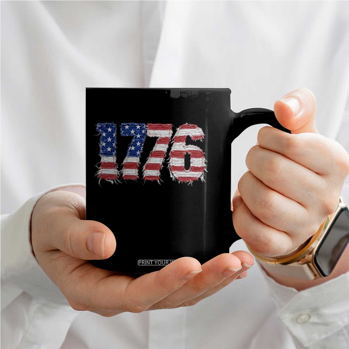 Distressed Faux Patchwork 1776 USA Flag Coffee Mug Vintage Effect Printing Patriotic Graphic 4th Of July Independence Day