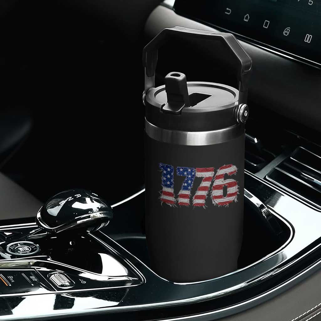 Distressed Faux Patchwork 1776 USA Flag Flip Straw Tumbler Vintage Effect Printing Patriotic Graphic 4th Of July Independence Day