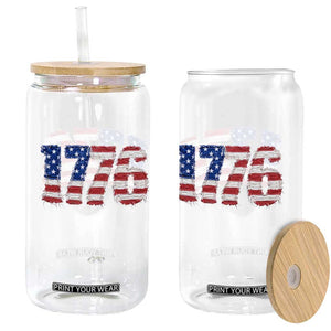 Distressed Faux Patchwork 1776 USA Flag Glass Can Vintage Effect Printing Patriotic Graphic 4th Of July Independence Day TS10 Print Your Wear