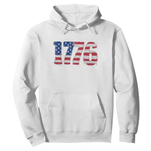 Distressed Faux Patchwork 1776 USA Flag Hoodie Vintage Effect Printing Patriotic Graphic 4th Of July Independence Day