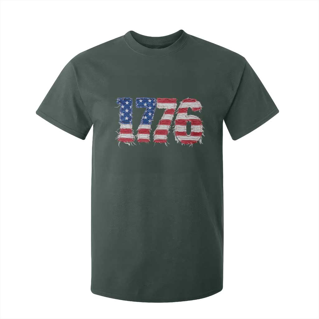 Distressed Faux Patchwork 1776 USA Flag T Shirt For Kid Vintage Effect Printing Patriotic Graphic 4th Of July Independence Day