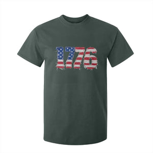 Distressed Faux Patchwork 1776 USA Flag T Shirt For Kid Vintage Effect Printing Patriotic Graphic 4th Of July Independence Day