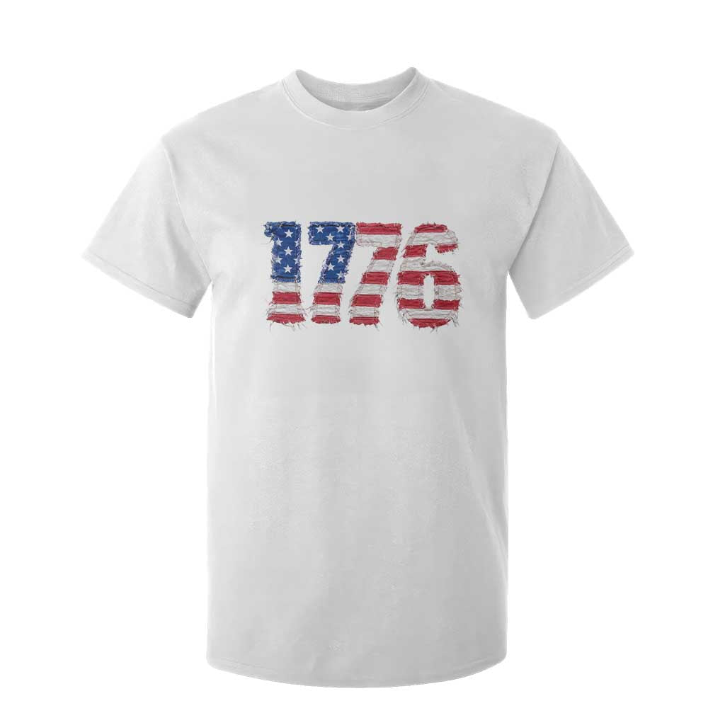 Distressed Faux Patchwork 1776 USA Flag T Shirt For Kid Vintage Effect Printing Patriotic Graphic 4th Of July Independence Day