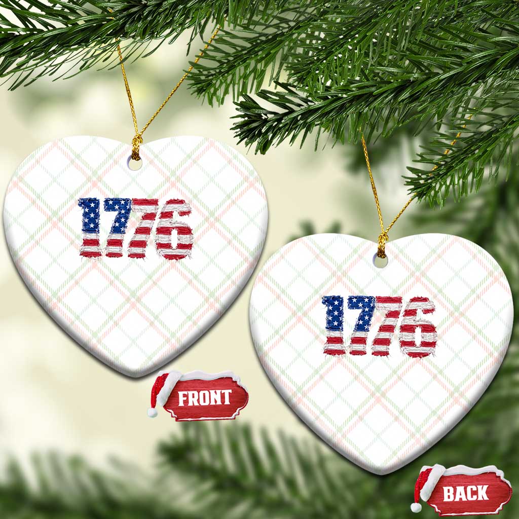 Distressed Faux Patchwork 1776 USA Flag Ceramic Ornament Vintage Effect Printing Patriotic Graphic 4th Of July Independence Day