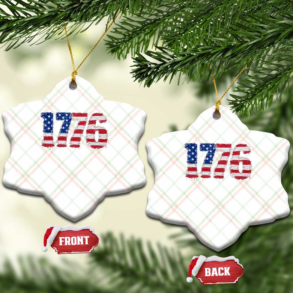 Distressed Faux Patchwork 1776 USA Flag Ceramic Ornament Vintage Effect Printing Patriotic Graphic 4th Of July Independence Day