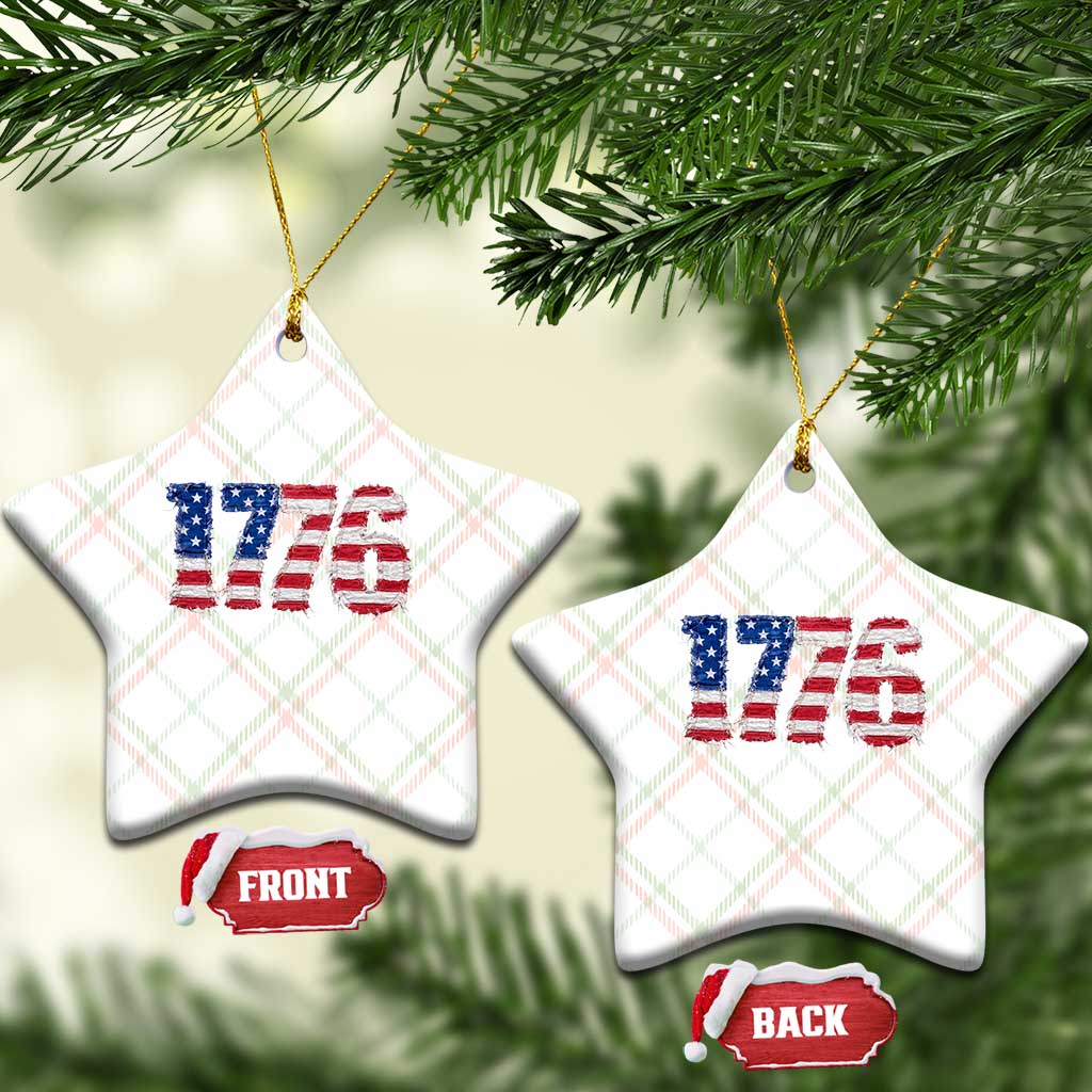 Distressed Faux Patchwork 1776 USA Flag Ceramic Ornament Vintage Effect Printing Patriotic Graphic 4th Of July Independence Day