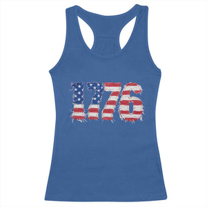 Distressed Faux Patchwork 1776 USA Flag Racerback Tank Top Vintage Effect Printing Patriotic Graphic 4th Of July Independence Day