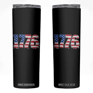 Distressed Faux Patchwork 1776 USA Flag Skinny Tumbler Vintage Effect Printing Patriotic Graphic 4th Of July Independence Day