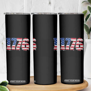 Distressed Faux Patchwork 1776 USA Flag Skinny Tumbler Vintage Effect Printing Patriotic Graphic 4th Of July Independence Day