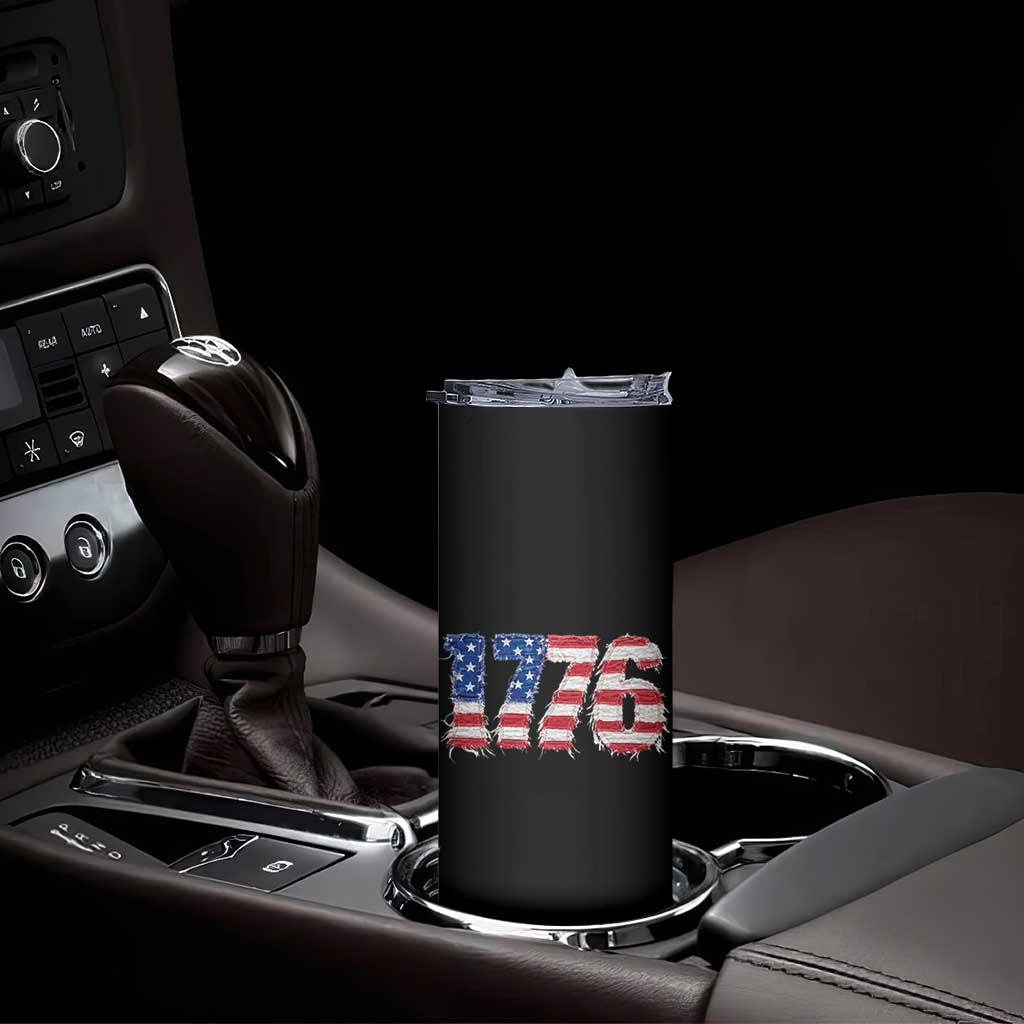 Distressed Faux Patchwork 1776 USA Flag Skinny Tumbler Vintage Effect Printing Patriotic Graphic 4th Of July Independence Day