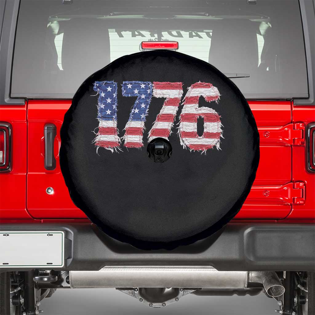 Distressed Faux Patchwork 1776 USA Flag Spare Tire Cover Vintage Effect Printing Patriotic Graphic 4th Of July Independence Day