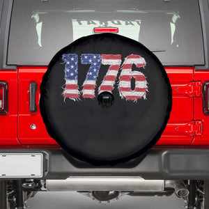 Distressed Faux Patchwork 1776 USA Flag Spare Tire Cover Vintage Effect Printing Patriotic Graphic 4th Of July Independence Day
