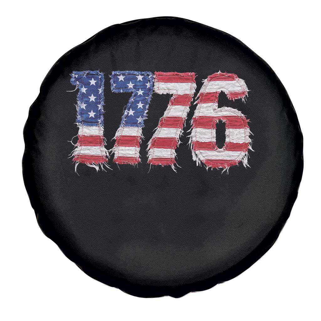 Distressed Faux Patchwork 1776 USA Flag Spare Tire Cover Vintage Effect Printing Patriotic Graphic 4th Of July Independence Day