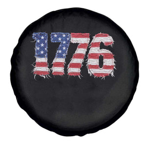 Distressed Faux Patchwork 1776 USA Flag Spare Tire Cover Vintage Effect Printing Patriotic Graphic 4th Of July Independence Day