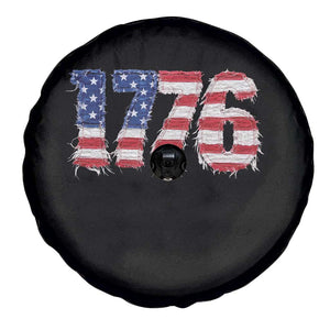 Distressed Faux Patchwork 1776 USA Flag Spare Tire Cover Vintage Effect Printing Patriotic Graphic 4th Of July Independence Day