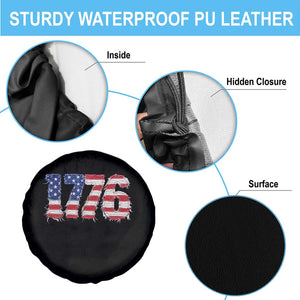 Distressed Faux Patchwork 1776 USA Flag Spare Tire Cover Vintage Effect Printing Patriotic Graphic 4th Of July Independence Day